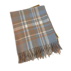 Classic plaid tassel imitation cashmere scarf for women, soft winter warm shawl and wrap.