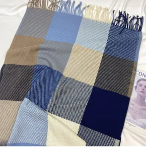 Autumn winter women plaid scarf soft cashmere feel tassel shawl cozy warm winter neck wrap