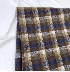 Soft brown and blue plaid imitation cashmere winter scarf, cozy retro style shawl for women.