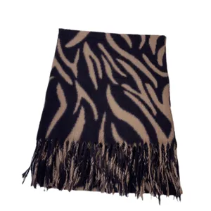 Women's autumn winter zebra striped tassel cashmere feel scarf warm fashion shawl wrap
