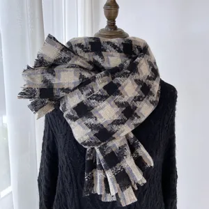 Femme hiver chaud carreaux pied-de-poule franges écharpe classique épais cachemire foulard
