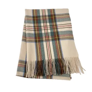 Classic winter plaid tassel scarf for women, warm imitation cashmere shawl for cold weather daily.