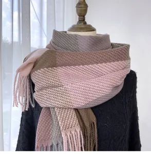 Autumn winter plaid scarf women soft imitation cashmere tassel fashion shawl neckerchief