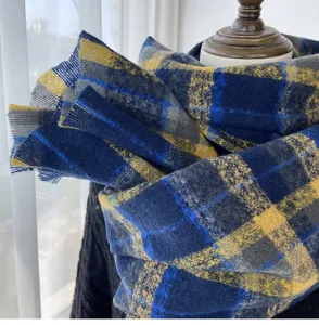 Korean vintage plaid scarf winter women casual double sided imitation cashmere shawl wrap