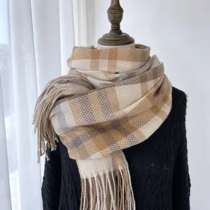 Women Winter Scarf Classic Plaid Pattern Cashmere Feel Tassels Long Shawl Warm Fashion Casual Neck Scarf