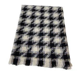Écharpe d'hiver pied-de-poule classique pour femmes, châle chaud imitation cachemire à franges.