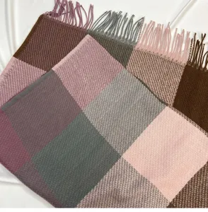 Autumn winter plaid scarf women fashion trendy tassel imitation cashmere shawl neck warmer