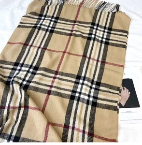 Classic winter plaid cashmere feel winter scarf for women warm long fringed shawl wrap