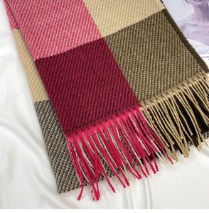 Autumn winter thick plaid scarf for women soft cashmere feel tassel shawl wrap winter warm