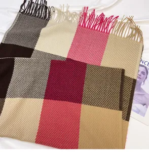 Plaid tassel scarf with soft cashmere-feel fabric, stylish winter accessory for women and girls.