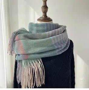 Winter plaid cashmere feel tassel scarf, cozy thick warm neck wrap for women and girls daily wear.