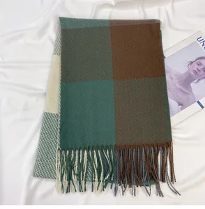 Autumn winter women plaid scarf warm tassel shawl versatile fashion cashmere feel accessory