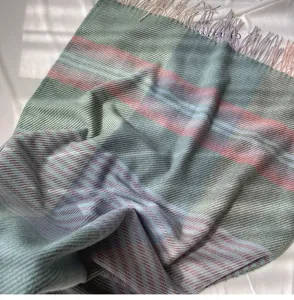 Women's cozy plaid winter scarf with fringe, soft cashmere-feel tassel shawl in green.