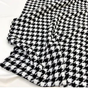 Classic black and white houndstooth winter scarf detail, cozy imitation cashmere tassel shawl.