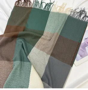 Autumn winter women plaid scarf classic color block tassel fashion cozy warm soft casual shawl bib