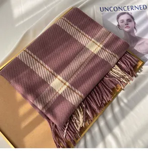 Cozy autumn winter plaid tassel scarf for women and couples, warm soft winter neck muffler.