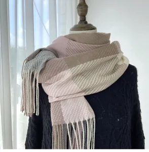 Chic autumn winter plaid tassel scarf women warm cashmere feel blanket wrap shawl detail