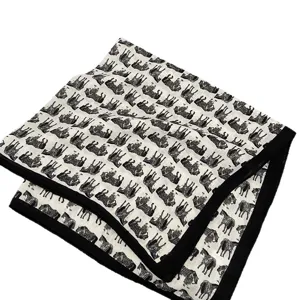 Cotton linen retro horse print square scarf stylish neckerchief vintage black border
