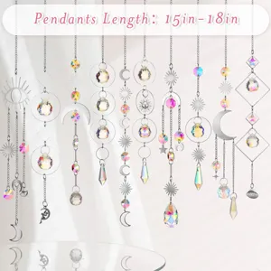 Pendente acchiappasole in cristallo con sfere prismatiche, design sole luna celeste per finestra.