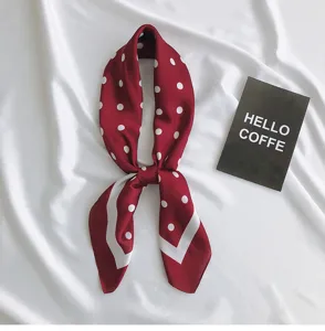 Elegant red polka dot silk scarf for women, chic neckerchief accessory for spring and summer.