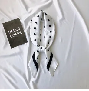 Women silk scarf elegant polka dot square neckerchief fashion satin hair band wrap accessory