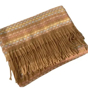 Écharpe à franges en imitation cachemire pour femme automne hiver châle à carreaux chaud