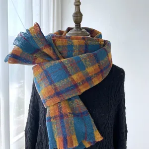 Women Winter Plaid Scarf Imitation Cashmere Tassel Warm Shawl Retro Fashion Korean Style Long Winter Scarf