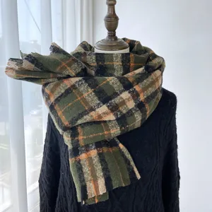 Green Plaid Scarf Winter Warm Tassel Cashmere Feel Neck Warmer Stylish Classic Accessory
