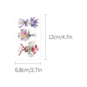 Watercolor floral temporary tattoo sticker sheet with elegant flower bouquet designs for body art.