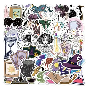 Boho Witchy Autocollants Imperméables Esthétique Magie Noire Style Tarot Décals En Vinyle Pour Ordinateur Portable Et Bouteille D'Eau