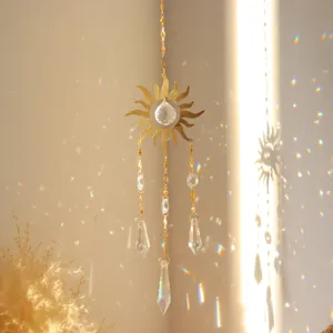 Crystal Sun Catcher Hanging Pendant White Crystal Metal Sun Design Rearview Mirror Ornament Home Car Decor