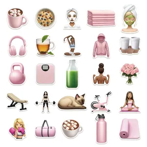 Roze fitness meisje stickers waterdichte DIY decal voor waterfles telefoonhoesje 50st.