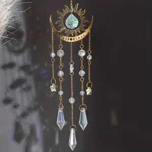 Acchiappasole di cristallo pendente da appendere con design sole luna e perline brillanti.