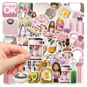 Roze fitness meisje sticker set waterdichte DIY Decals voor waterfles telefoonhoesje
