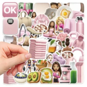 Roze fitness meisje esthetische waterdichte stickers voor waterfles telefoonhoes