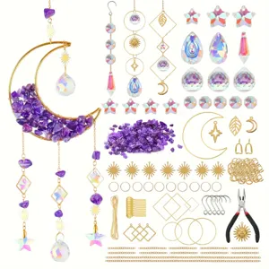 Natural Gravel Quicksand Moon Crystal Sun Catcher DIY Kit Glass Prism Window Hanging Home Room Decor Craft