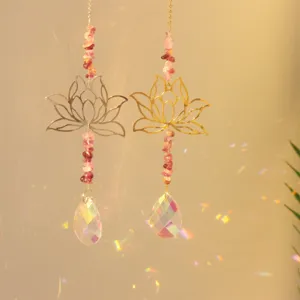 Metall Lotus Amethyst Kies Kristall Anhänger Sonnenfänger Glas Heim Wand Hängende Dekoration