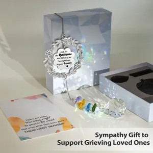 Kristall Sonnenfänger Kranz Geschenk mit Trauertext, Regenbogenmacher für Fenster und Dekoration.