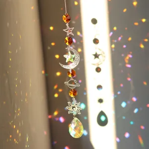 Acchiappasole celeste argento con cristallo luna stella sole decorazione sospesa finestra