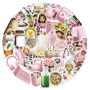 50stuks roze fitness meisje waterdichte stickers voor telefoonhoesje DIY dagboek mok