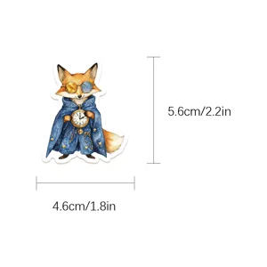 Cute animal sticker detail view, starry cape fox design, high quality laptop decor.