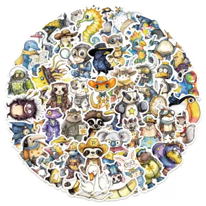 50pcs cute wild animal watercolor portrait stickers pack for laptop and luggage decor