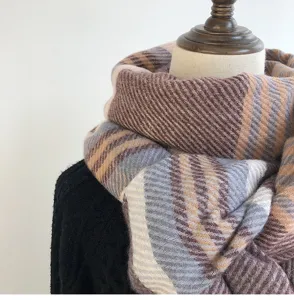 Imitation cashmere scarf detail showing cozy plaid pattern texture and warm winter design