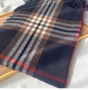 Classic plaid imitation cashmere scarf with tassels, warm cozy winter shawl for women.