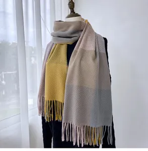 Winter women tassel plaid scarf warm imitation cashmere fashion shawl cozy neck wrap.