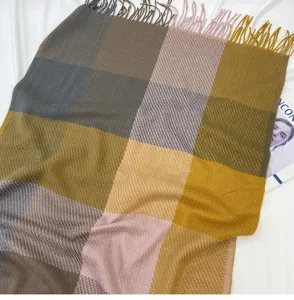 Autumn winter plaid scarf for women, fashion Korean style tassel cashmere feel shawl.