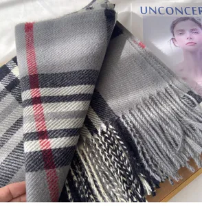 Women classic plaid tassel scarf soft cashmere feel winter warm cozy neck wrap detail