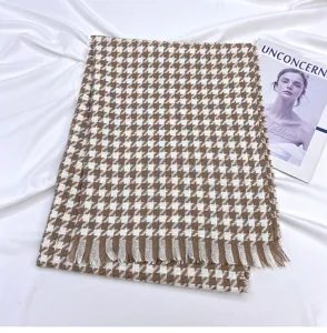 Women winter warm houndstooth tassel scarf imitation cashmere cozy fashion thick shawl.
