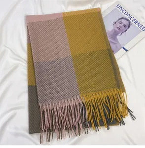Autumn winter plaid tassel scarf fashion versatile imitation cashmere warm winter shawl for women.