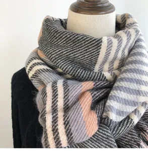 Women's winter plaid tassel cashmere-feel scarf, thick warm neck warmer fashion shawl.